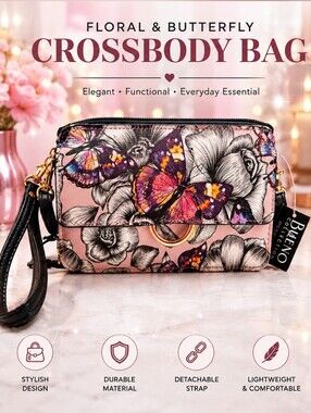 BUENO COLECCION FLORAL & BUTTERFLY 🦋 CROSSBODY BAG - PINK/BLACK /GRAY